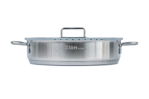 lätt Home Cacerola Baja Acero Inoxidable 30 cm Diámetro Apta para Cocina de Inducción Vitrocerámica Gas Eléctrica y Horno – Tapa de Cristal – Fondo Full Induction 5 Capas - Libre de PFOA y PTFE