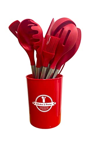 Conjunto Utensílios Cozinha 12 Pçs Inox E Silicone Vermelho