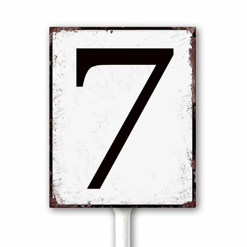Aluminum Number Sign 7 Metal Numbered Yard Sign With Stake Outdoor for Tennis Court, Parking Lots, Floor, Dock, Court, Aisle, Field, Farm 20x30 CM High Visibility Rust Free (Retro White) — image 1