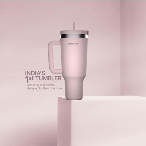Image of ZeroB H2OHH Tumbler with Purifier | 1 Litre SS304 Tumbler | Removes 99.9% Bacteria & Viruses | Eco-Friendly | Travel, Gym, Office, College | 2 Extra Filter Pads, 2 Straws Included. (PINK)