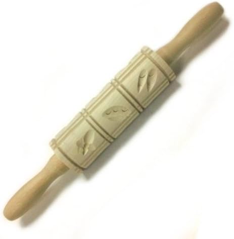Springerle Rolling Pin - 6.25" Maple Wood Barrel with 12 Embossed Designs