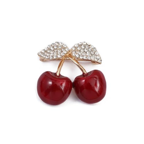 Image of Cherry Brooch Pin 3D Cute Red Cherry Lapel Brooches Pin Dainty Crystal Cherrys Fruit Pins Brooch for Women Men Birthday Jewelry Gift Bag Hat