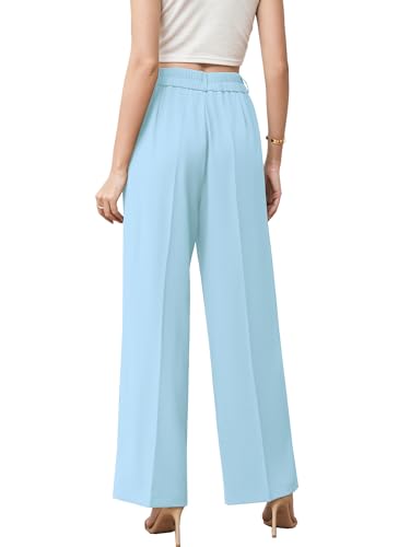 Betusline Women's Casual Wide Leg Long Dress Pants High Waisted Business Office Straight Trousers for Women, 1# Blue, Large3