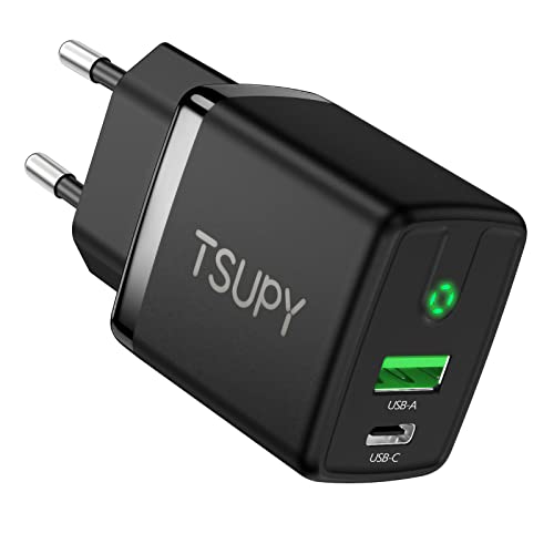 Chargeur Secteur USB 20W, TSUPY 2 Ports Chargeur Rapide [QC & PD] 3.0 Chargeur Mural Adaptateur, USB C & USB A Universel Adaptateur Prise Secteur Rapide pour iPhone iPad, Samsung Huawei etc Cover