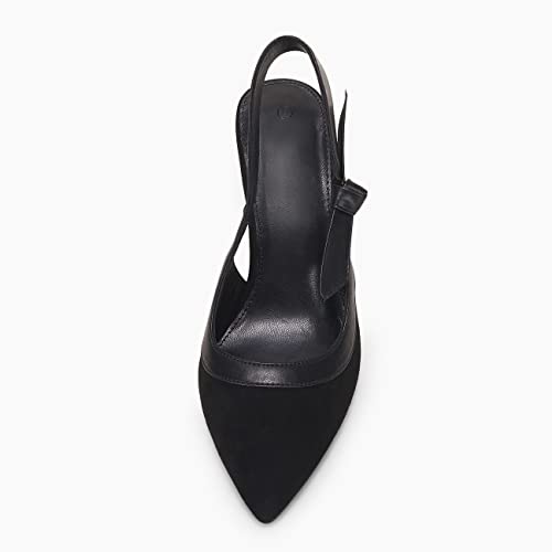 Coutgo Women's Pointed Toe High Heels Slingback Bowknot Formal Pumps Dress Shoes Black/Suede — view 5