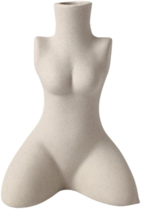 CHENDECORFemale Form Ceramic Vase Home Coffe Table Decoration White Black Body Shaped Vase for House Shelf Fireplace Living Room Modern Home Decor Aesthetic Book Flower Vase Unique Gift (A)