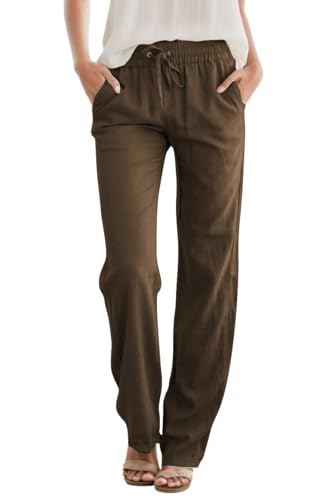 Friptspyg Palazzo Lässige Hosen Damen Sommer Elastische Freizeithosen mit Taschen,Braun M Friptspyg Palazzo Lässige Hosen Damen Sommer Elastische Freizeithosen mit Taschen,Braun M