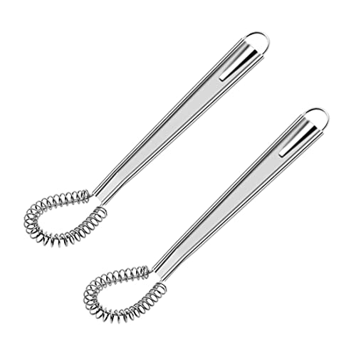 WEERSTONE Fouet Cuisine à Spirale Cuillère Magique en INOX mèche Batteur à Main levée mousseur Foamer moussant crémeux Acier Inoxydable Mini-mélangeur Agitateur (argenté),2 pièces