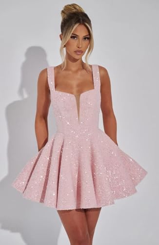 Sequin Homecoming Dresses with Bow 2025 Square Neck Short Prom Party Dress for Teens QA2063