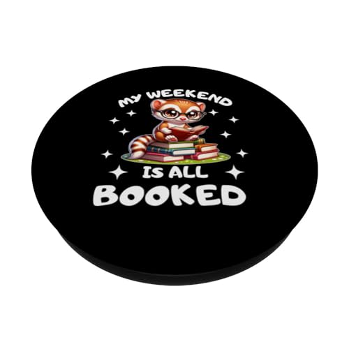 Book Lover japanese weasel Enthusiast My Weekend Is All PopSockets Swappable PopGrip, Black - Image 2