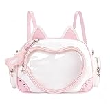 Kawaii Ita Bag Cat Pin Backpack Shoulder Crossbody Bag for Miku Anime Heart Clear Layer with Insert (Pink)