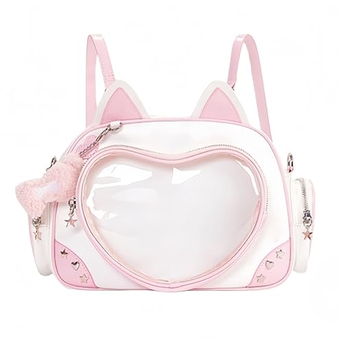 Kawaii Ita Bag Cat Pin Mochila tiracolo de ombro para Miku Anime Heart Clear Layer com inserção, rosa, Medium