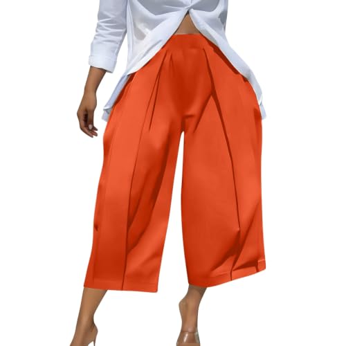 Pantalon capri d'été respirant à taille haute large et plissé fluide
