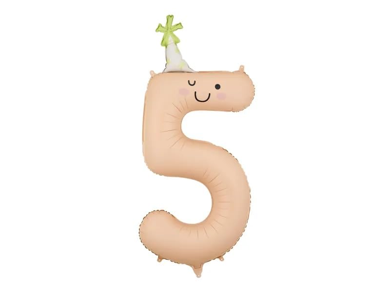 Cute Number Balloons for Birthday Parties, 0-9 Selectable Numbers, Multicolour Smiley Face Design, 86cm, Kids and Adults (Number 5)