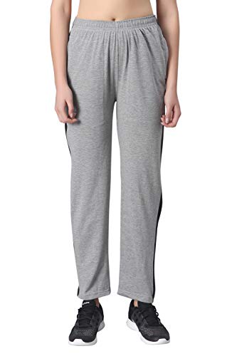 Image of Fflirtygo Women's Cotton Track Pants, Joggers for Women, Women�s Leisure Wear, Night Wear Pajama, Grey with Zip Pockets�for Sports Gym Athletic Training Workout