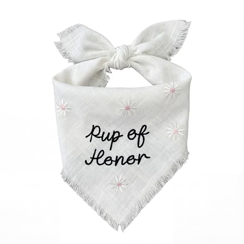 Two Tails Pup of Honor Wedding Dog Bandana Tie-on Pet Scarf for Boy or Girl Dogs and Puppies Wedding Dog Accessories Engagement Gift or Photo Prop Breathable Linen and Viscose Fabric Size Small