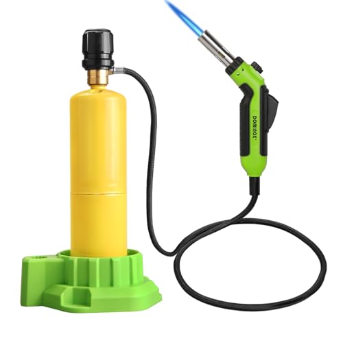DOMINOX Propane MAPP Torch, Trigger Start Hand Torch with Extension Hose and Stand Base, Adjustable Flame Map Gas Torch for Soldering, Cooking, DIY Projects and Woodworking (Not Included Gas Tank)