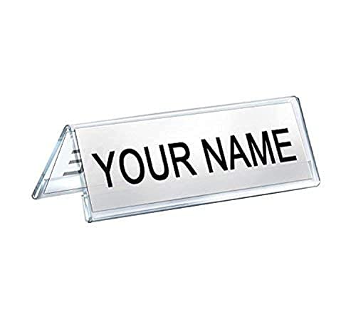 Image of Shuban Clear Acrylic Desk Name Plate Holder - 10 Pack 2-Sided 12 Inch x 02 Inch V-Shaped Display Stand for Name Plates, Table Place Cards, Signs & Labels - Reusable for Office, Business, Weddings, Restaurants & Schools