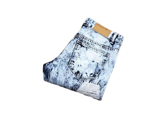 Men's Skinny Patchwork Ripped Jeans (Without Belt) Slim Fashion High Street Motorcycle Denim Pants