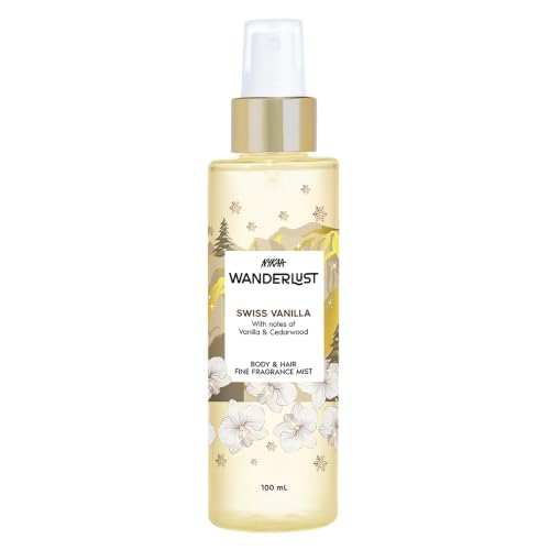 Image of Nykaa Wanderlust Swiss Vanilla Hair & Body Mist 100ml | Long-Lasting Fine Fragrance Mist | Vanilla & Cedarwood | Travel Friendly, Lightweight, Non-Sticky