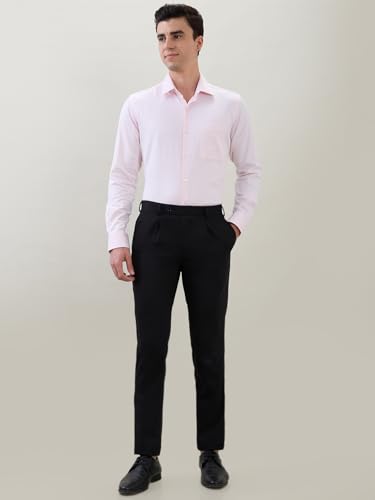 Image of Raymond Men Super Slim Fit Solid Pattern Terry Rayon Blend One Pleat Formal Trouser Black