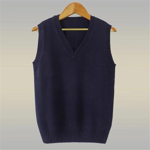Men’S V-Neck Sleeveless Sweater Vest Solid Color Loose Fit Knitted Pullover Waistcoat2