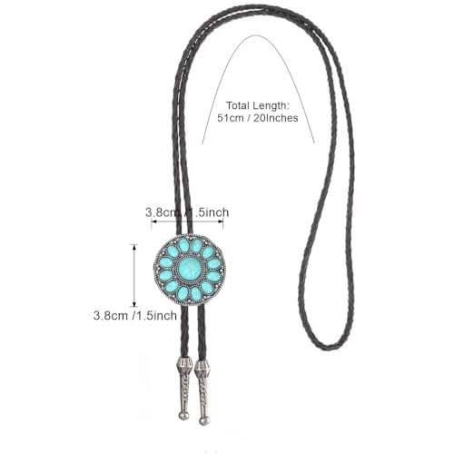 Image of AZORA Western Cowboy Bolo Tie Men Leather Necktie Leather Cord Turquoise Stone Bolo Ties for Men Women