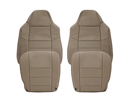 Auto Seat Replacement 2002 2003 Ford F250 F350 Lariat Crew Cab Genuine Leather Seat Cover Replacement, with Perforated Inserts (Full Front (2 Bottom 2 Top), Medium Parchment Tan (Perforated))