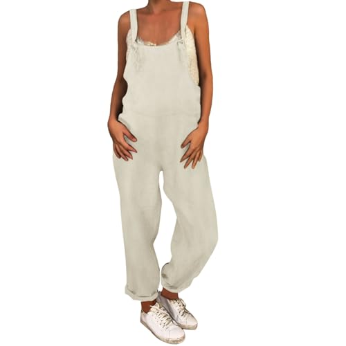 Generisch Monos Tamaño Peto Más Peleles Casual Playsuit Mujeres Suelto Mono Holgado Mujer Mono Divertido, Blanco, 4XL