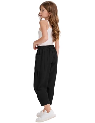 Image of COZYPOIN Girl's Wide Leg Pants Elastic Waist Loose Fit Flowy Casual Beach Palazzo Harem Trousers with Pockets 5-14 Y