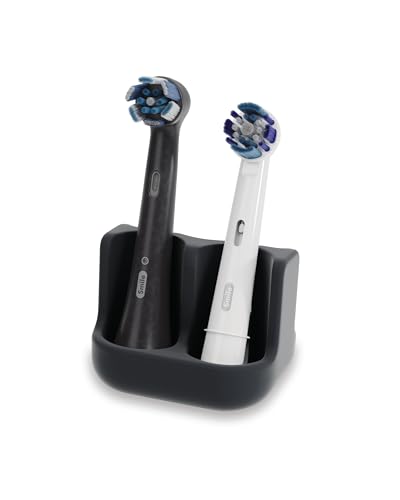 Qikfresh   Soporte para 2 Cabezales de Cepillo   Compatible con Oral B, iO, Philips Sonicare, Waterpik, Fairywill   Silicona alimentaria (Negro)