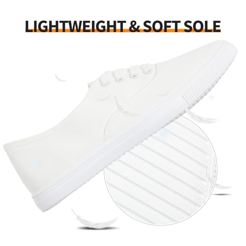 Womens Classic White Sneakers,Low Top White Canvas Shoes,Lightweight Casual Canvas Sneakers3