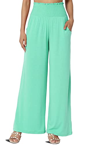 TheMogan Women's Smocked Ruffle High Waist Wide Leg Pants Casual Loose Yoga Lounge Pajama