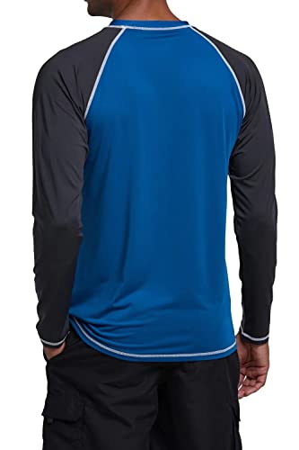 Men's Long Sleeve Swim Shirts Rashguard Upf 50+ Uv Sun Protection Shirt Athletic Workout Running Hiking T-Shirt Swimwear Peacock Blue+Charcoal Gray S #TOP2