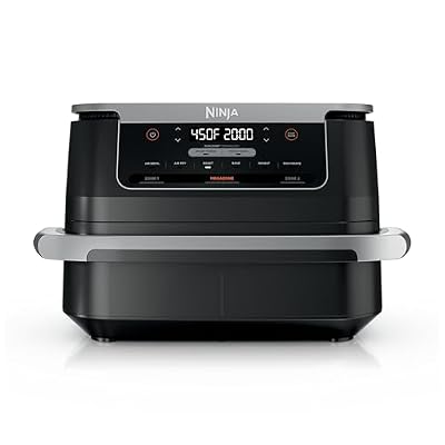 Ninja Foodi Air Fryer | 6-in-1 with 7-QT MegaZone & Basket Divider for Large Proteins & Full Meals | Cook 2 Foods at Once | 450° F | Air Fry, Roast, Broil, Dehydrate, Keep Warm & Bake | Black | DZ071