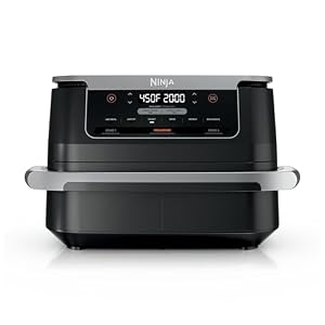 Ninja Foodi Air Fryer | 6-in-1 with 7-QT MegaZone & Basket Divider for Large Proteins & Full Meals | Cook 2 Foods at Once | 450° F | Air Fry, Roast, Broil, Dehydrate, Keep Warm & Bake | Black | DZ071