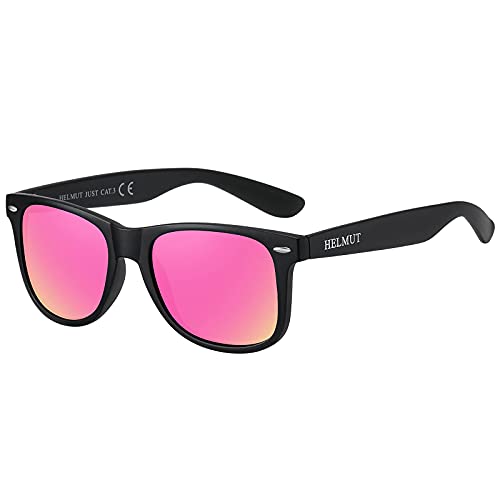 H HELMUT JUST Gafas de Sol para Hombre y Mujer Caminante Clásico Polarizadas Lente Cuadrado Montura TR90 Ligero Rosa Topi Espejo Cover