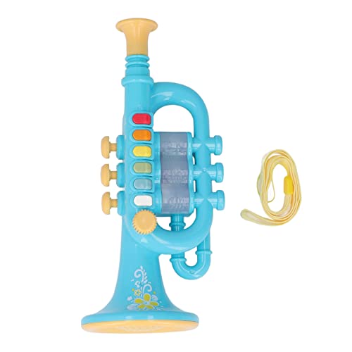 Juguete de Trompeta Musical de Cheotime con cordón para niños, Juguetes de bocina de música educativa para bebés con Efectos de luz, ritmos múltiples, Modos de reproducción (Azul)