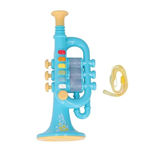 Juguete de Trompeta Musical de Cheotime con cordón para niños, Juguetes de bocina de música educativa para bebés con Efectos de luz, ritmos múltiples, Modos de reproducción (Azul)