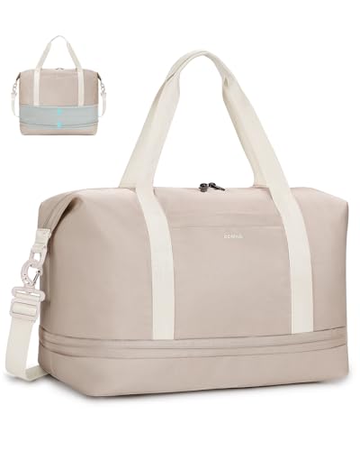 ECOHUB Erweiterbare Ryanair Handgepäck 40x30x20, Handgepäck Tasche 40x20x25 Mit Abnehmbar Nass-Tasche für Flugzeug, Recycelt Reisetasche Handgepäck, Weekender Damen Herren, Patent Anhängig(Beige)