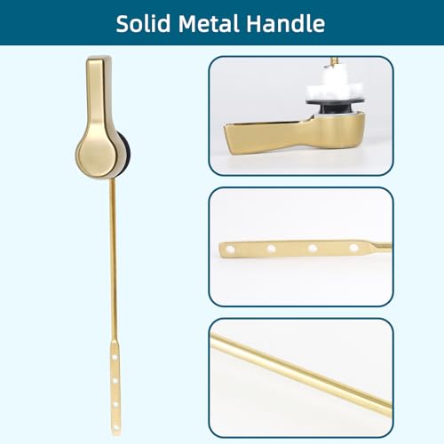 Hygie Rinse Metal Toilet Handle Replacement, Universal Front Mount, Brushed Gold Toilet Lever Flusher with Stainless Steel Flapper Chain, Toilet Repair Kit by Hygie Rinse - Used condition - Image 3