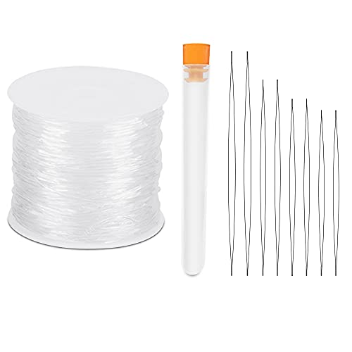 Cuerda elástica para pulsera con agujas para abalorios, cuerda elástica transparente DaKuan de 1 mm y 8 piezas de agujas para abalorios de ojo grande (4 tamaños)