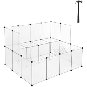 SONGMICS Guinea Pig Playpen with Dense Ramp, Indoor Rabbit Run Hutch Cage, Large Exercise Enclosure with Stairs, DIY Plastic Modular Fence for Hamster, Pet, Small Animals, White ULPC004W01 W