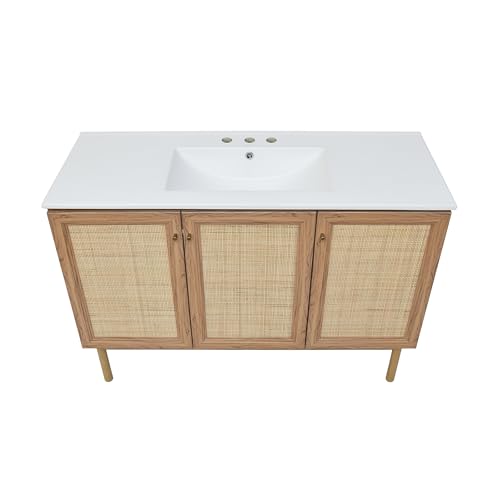 Image of Classe 48 in. Brown Oak Bathroom Vanity with White, 3-Hole Ceramic Sink Top