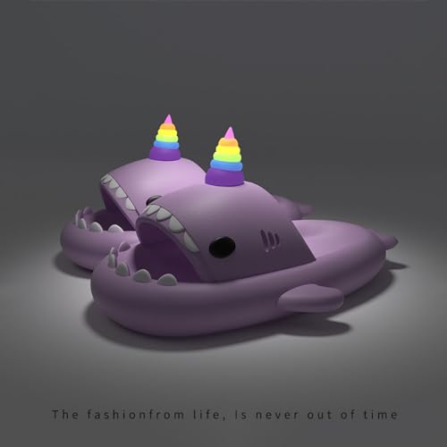 Zureto Unicorn Shark Slides Luminous Unicorn Fun Shark Slippers For Women Summer Thick-Soled Material Couple EVA2