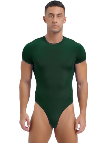 Men's One Piece Thongs Bodysuit Short Sleeve Button Crotch Shirt Leotard Snappies Rompers Jumpsuit
