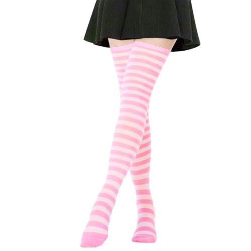 Image of AQOKKA Extra Long Thigh High Socks for Women Striped Over Knee Thigh Socks Long Boot Thigh High Stockings Leg Warmers