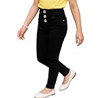 Kids Girls High Rise Slim Fit Denim Jeans, Black, Cotton, Stretchable, Straight Leg (in, Age, 6 Years, 7 Years, Black)