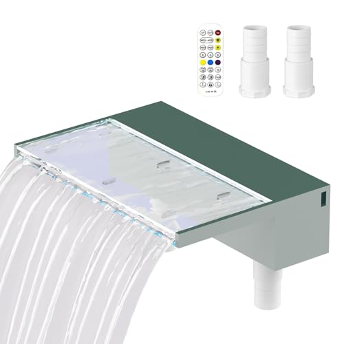 Image of Acrylic Pool Fountain Waterfall with LED Lights - 11.8 inch LED Strip Remote Control with 18 Colors, Smooth Water Flow & Cascade Blade, Easy Installation for Outdoor, Garden, Patio & Ponds