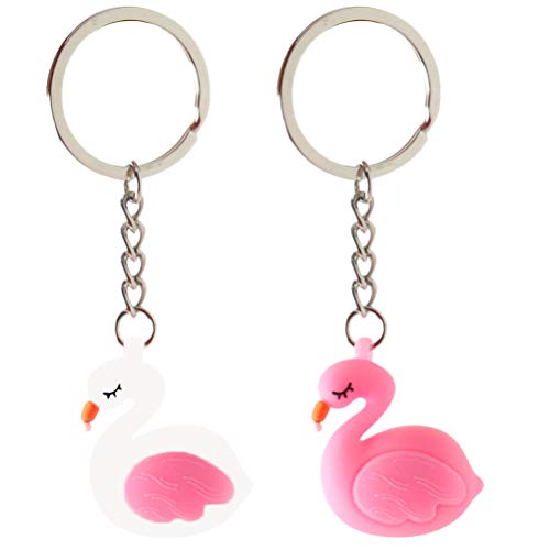 Preisvergleich Produktbild Amosfun 2 Stücke Flamingo Keychain Metall Schlüsselanhänger Schlüsselanhänger Auto Handtasche Anhänger Dekoration (Weiß / Rosa)